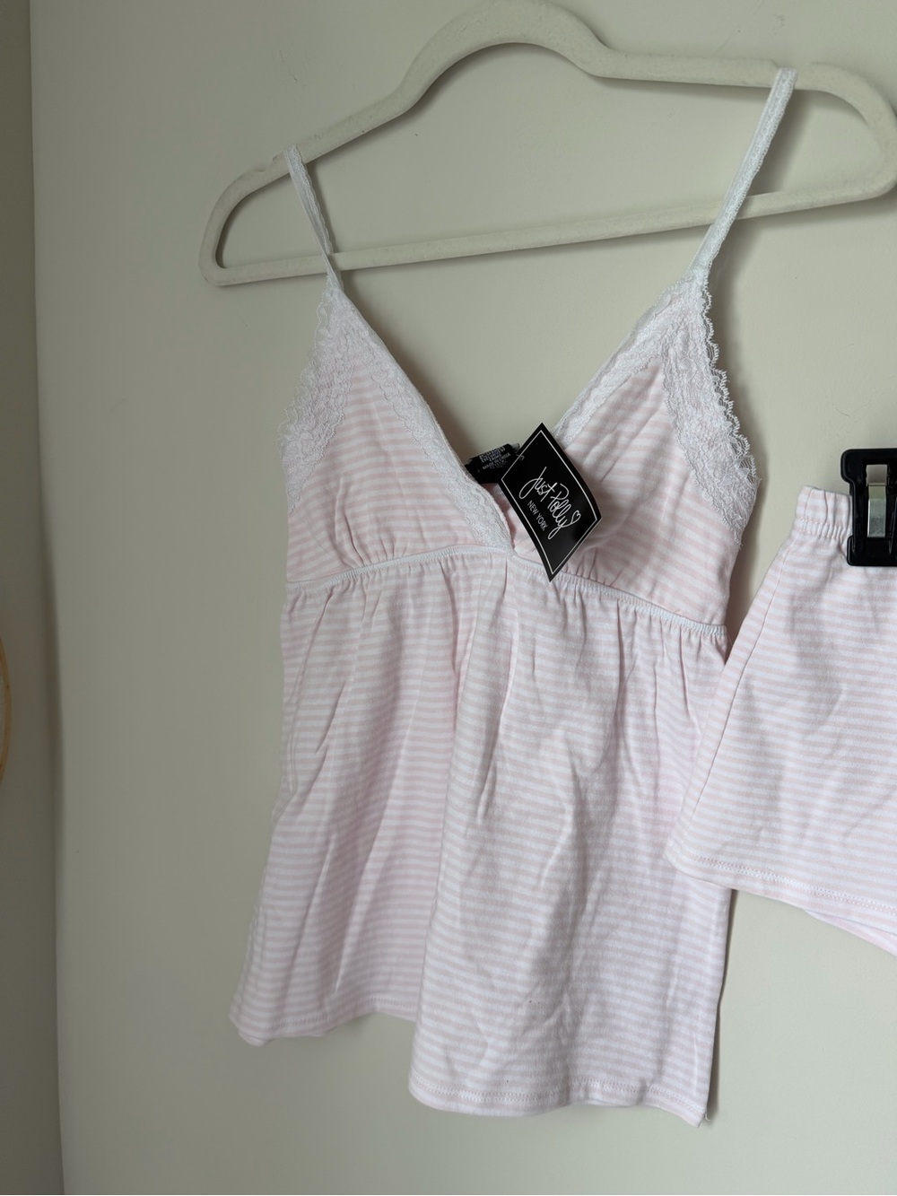 Just Polly Pink Striped lace trim Cami & Shorts cotton Sleep Set - Picture 3 of 8
